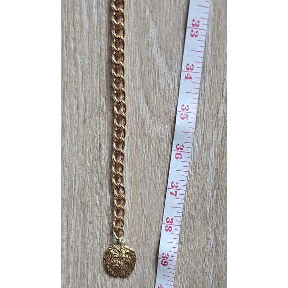 Vintage Anne Klein Gold Tone Turtle Chain Belt Lion Head Logo Charm Runway 80s